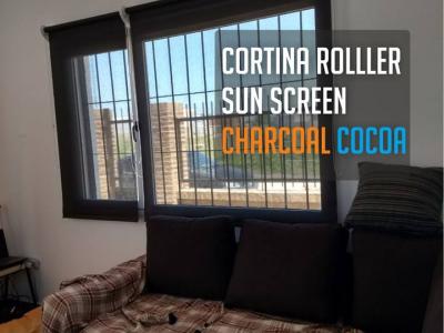 Cortina Roller Dobles Black Out Beige y Sun Screen Charcoal Cocoa